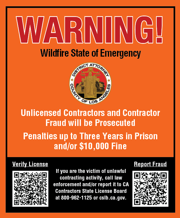 Unlicensed Contractors Warning sign in English